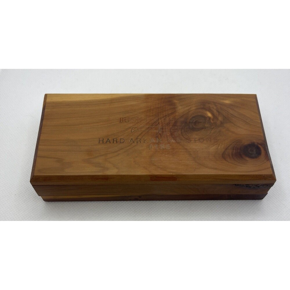 VTG Buck Knives #134 Hard Arkansas Sharpening Stone Wood Box